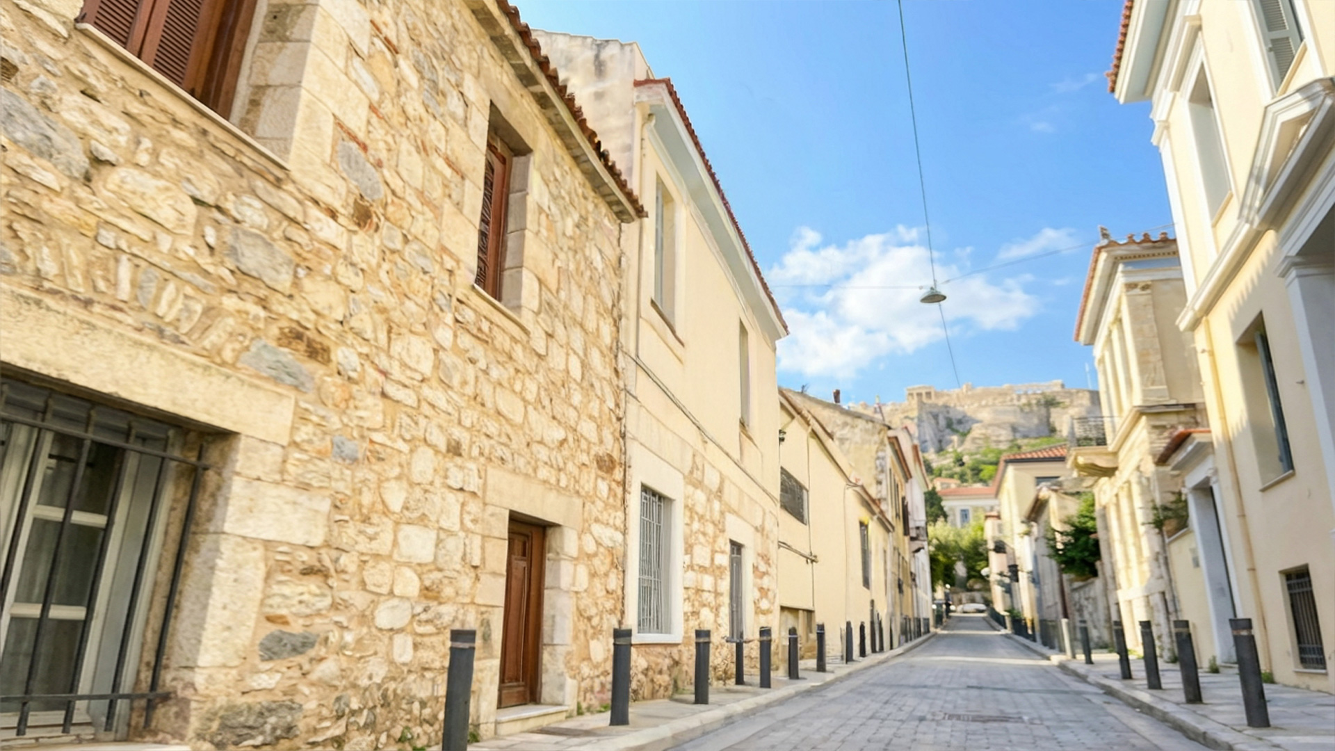Centre of Athens between old buildings in a quiet street of Monastiraki, Athens. Majestic At Heart